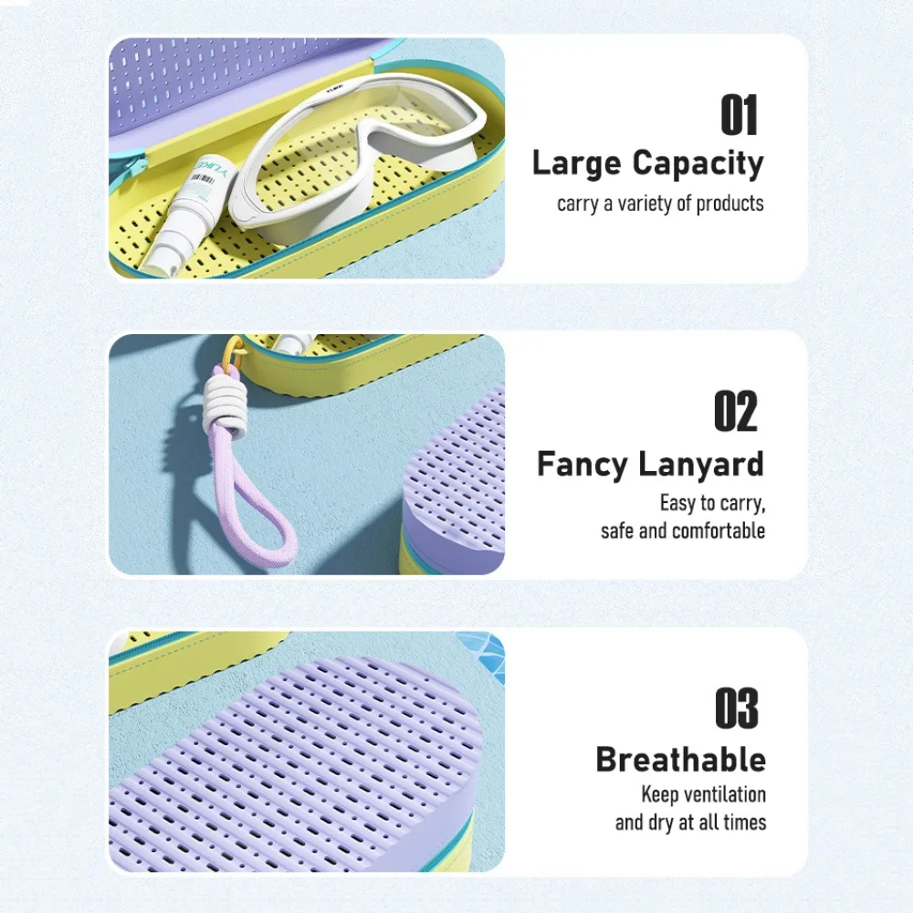 

Portable Zipper Swim Goggle Case Soft Breathable Swimming Goggles Storage Box with Drain Hole with Rope Silicone Glasses Box Men