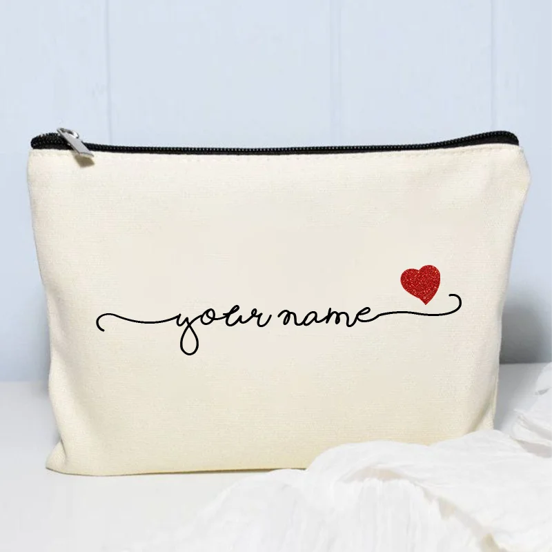 Custom Name With Heart Makeup Bag Women Wedding Bachelor Party Gift Travel Cosmetic Organizer Side Bag for Ladies Luxury Purse