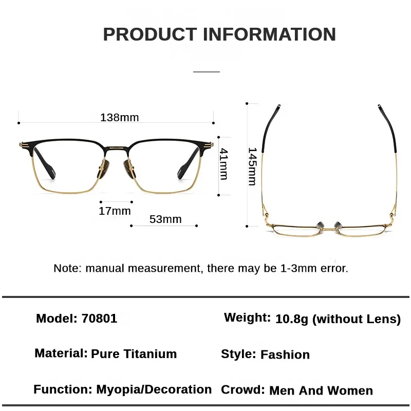 Nowe najlepsze oprawki do okularów z czystego tytanu mężczyźni Retro proste oprawki do okularów do czytania dla krótkowzroczności biznesowe duże