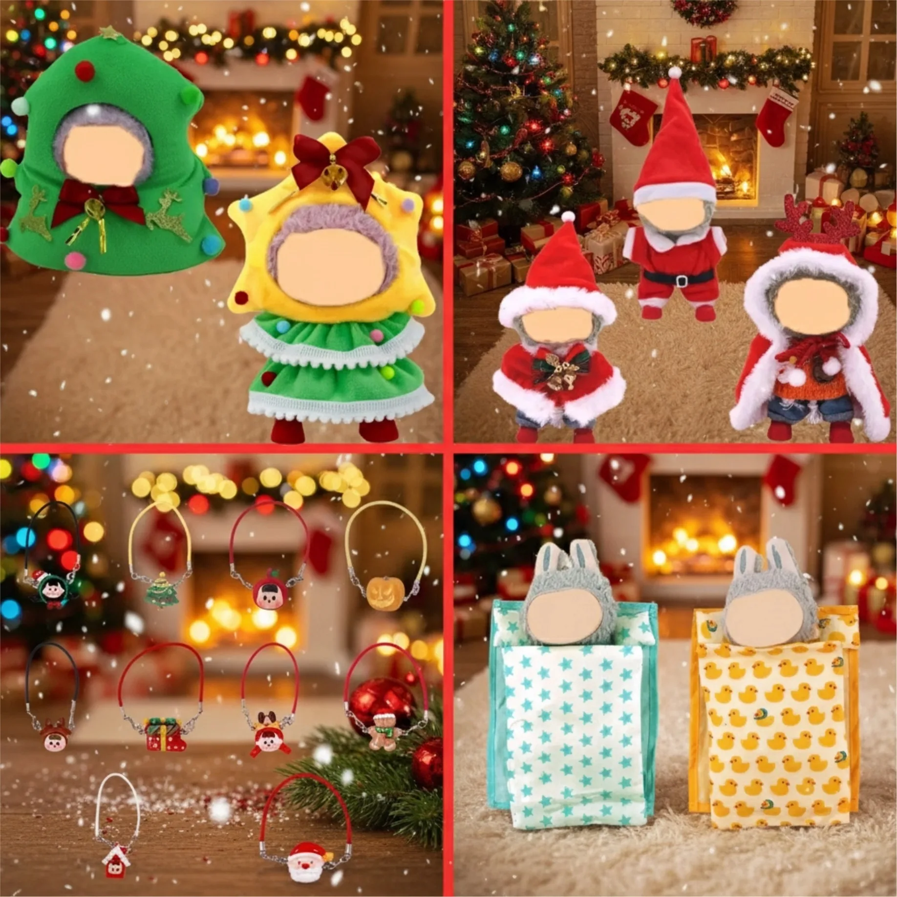 Geeignet für 15–17 cm große Puppen, Weihnachtskleidung, Schlafsäcke, niedliche Weihnachts-Overalls, Umhänge, Sets, Weihnachtsgeschenke, für Labubu