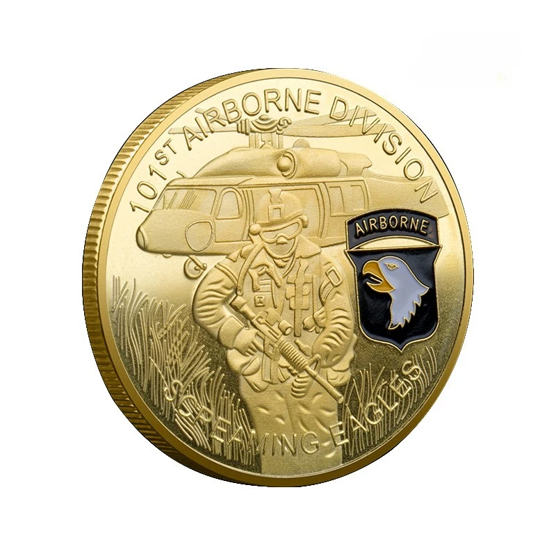 عملة تذكارية للفرقة 101st المحمولة جواً للجيش الأمريكي، لوحة ذهبية، مراوح عسكرية، عملات معدنية قابلة للجمع