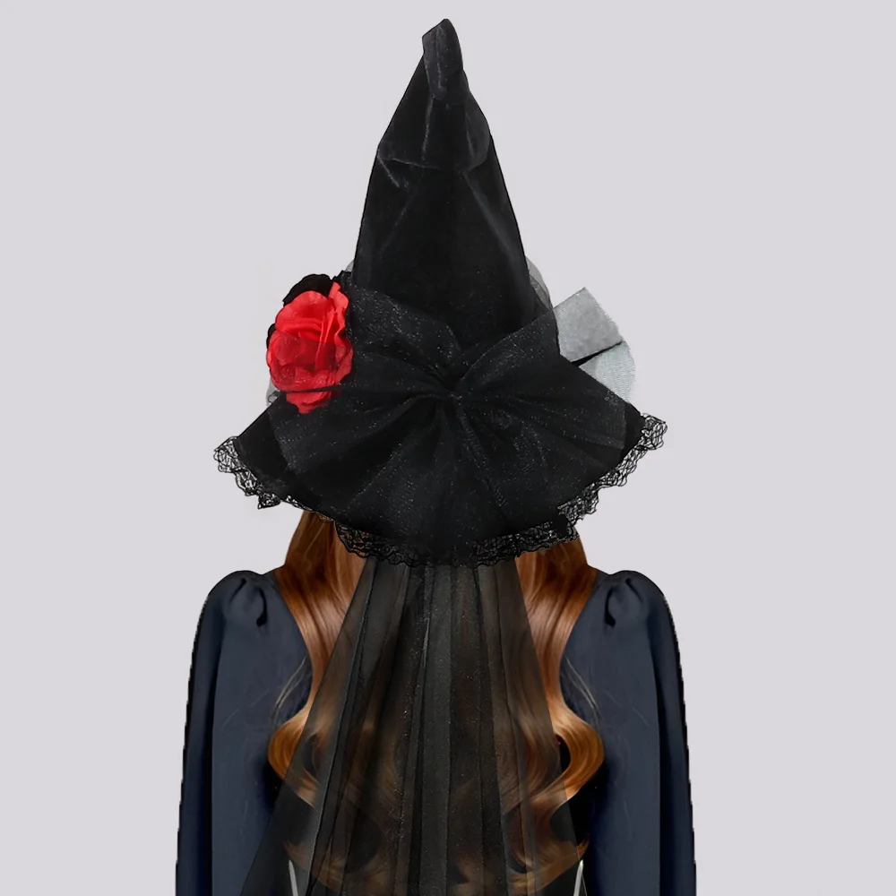 Cosplay Witch Hats Punk Gothic Queen Flower Witch Cap Velvet Cloth Baroque Christmas Party Decoration Cosplay Dress Up Supplies