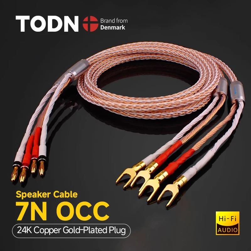 TODN HIFI 1PCS 7N OCC  8TC Speaker Cable High-end Speaker Wire For Gold-plated Hi-fi Y Plug Banana plug Speaker Cable