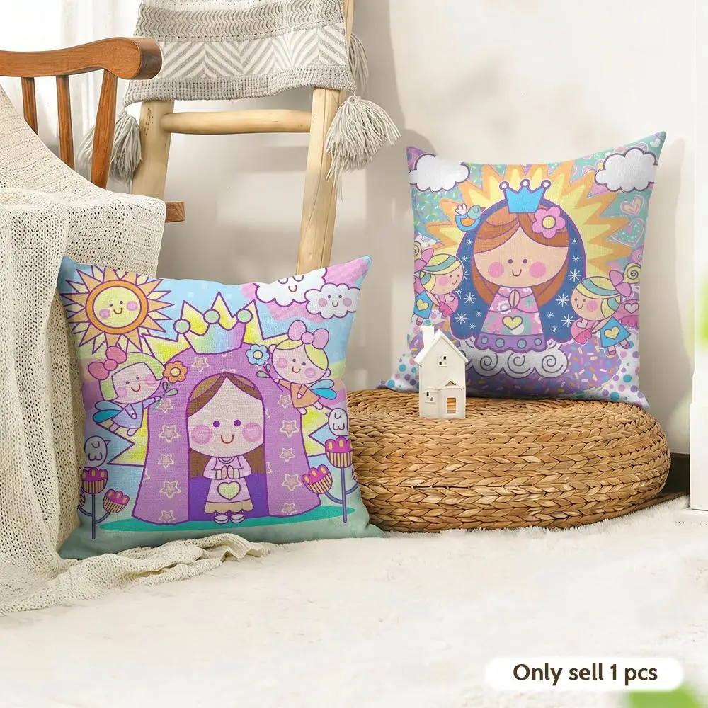 Virgin Mary Art CUTE Cushion Cover Natural Linen Organic Fabric Double-Sided Printing Room Sofa Decor Pillow Case