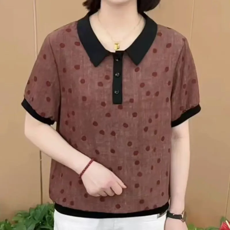

Fashion Lapel Short Sleeve Printed Polka Dot Blouses Women's Clothing 2025 Summer New Loose All-match Tops Office Lady Shirts