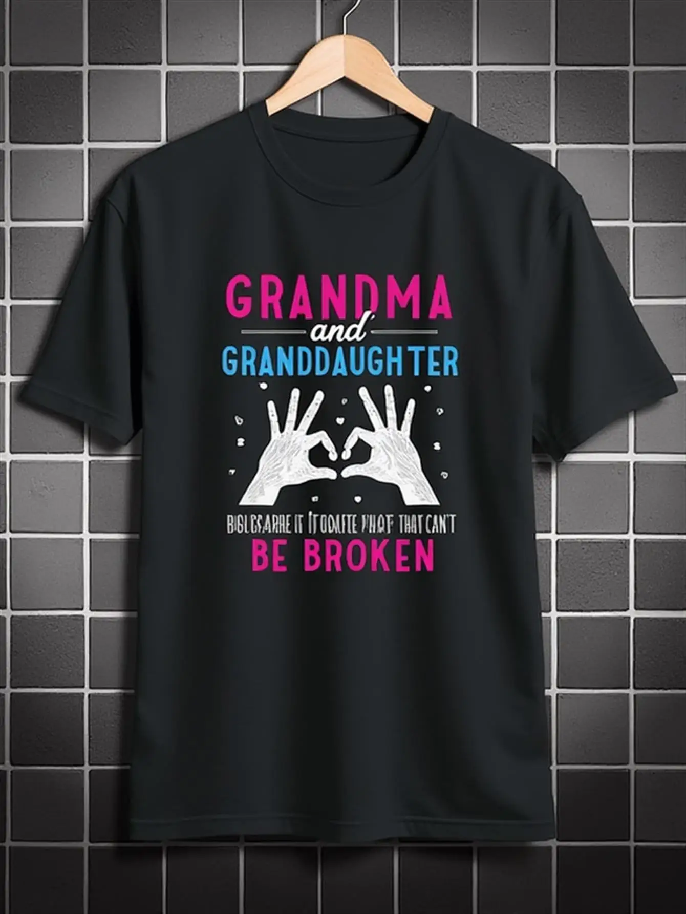 

Men's Heart-Shaped Finger Pattern T-Shirt with Grandma and Granddaughter, Black, Pink, and Blue Letters, Casual Short-Sleeve Crew Neck T-Shirt, Comfortable for All Seasons, Perfect Gift for Halloween or Casual Activities, Grandma T-Shirt, Everyday Wear, L