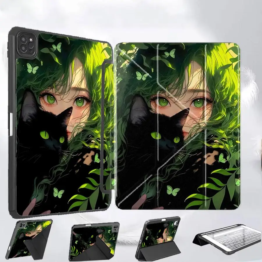 

Чехол для планшета Forest Girl Black Cat для iPad Pro 11-го, 10-го, 9-го, 8-го, 7-го поколений, 12.9 дюймов Pro 2025, Air 4, 5, M3, M2, M4, 11 дюймов, Mini 6, 7 с держателем