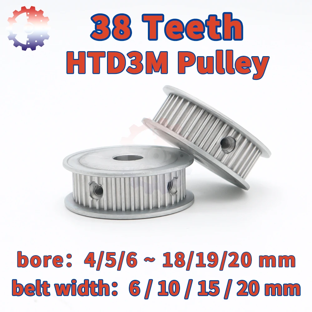 

38Teeth HTD3M Pulley 3M Timing Pulley Bore 4/5/6~20mm Belt Width 6 10 15 20mm Synchronous Wheels HTD 3M Belt Pulley 38T 38 Teeth