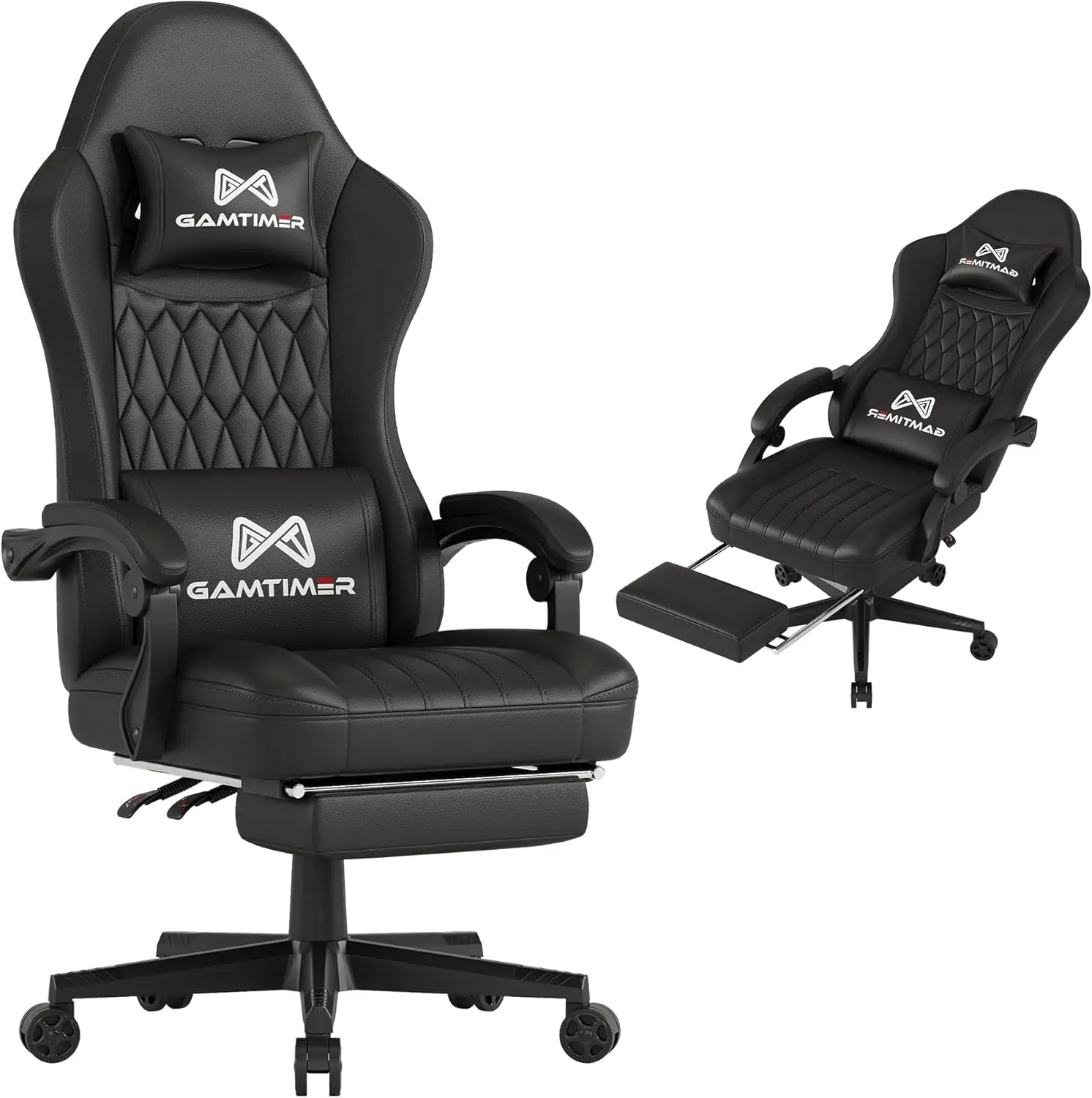 Ergonomic Gaming Chair with Footrest, PU Breathable Material, Headrest and Lumbar Support for Adults (Black)