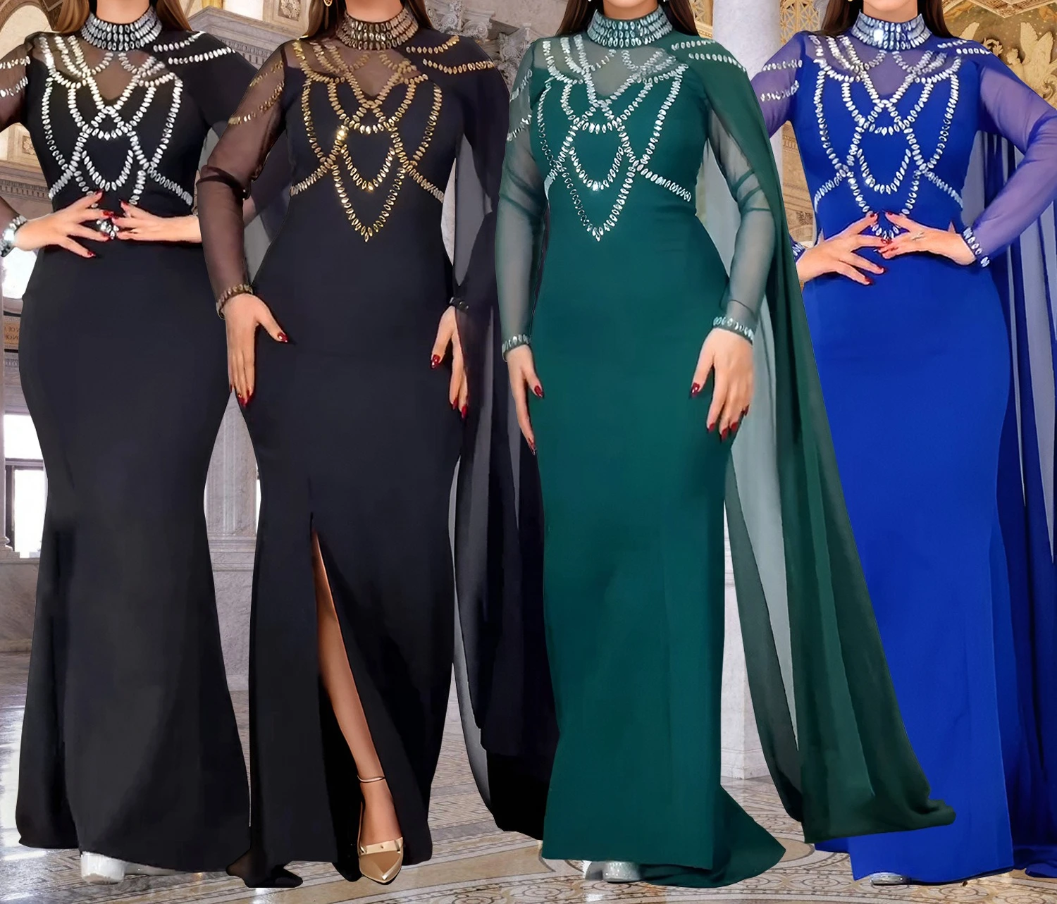 Mode Damesjurken Diamant Elegante Feestjurken Luxe Huwelijksceremonie Jurken Sjaal Lange Verjaardag Avondjurk HXY264