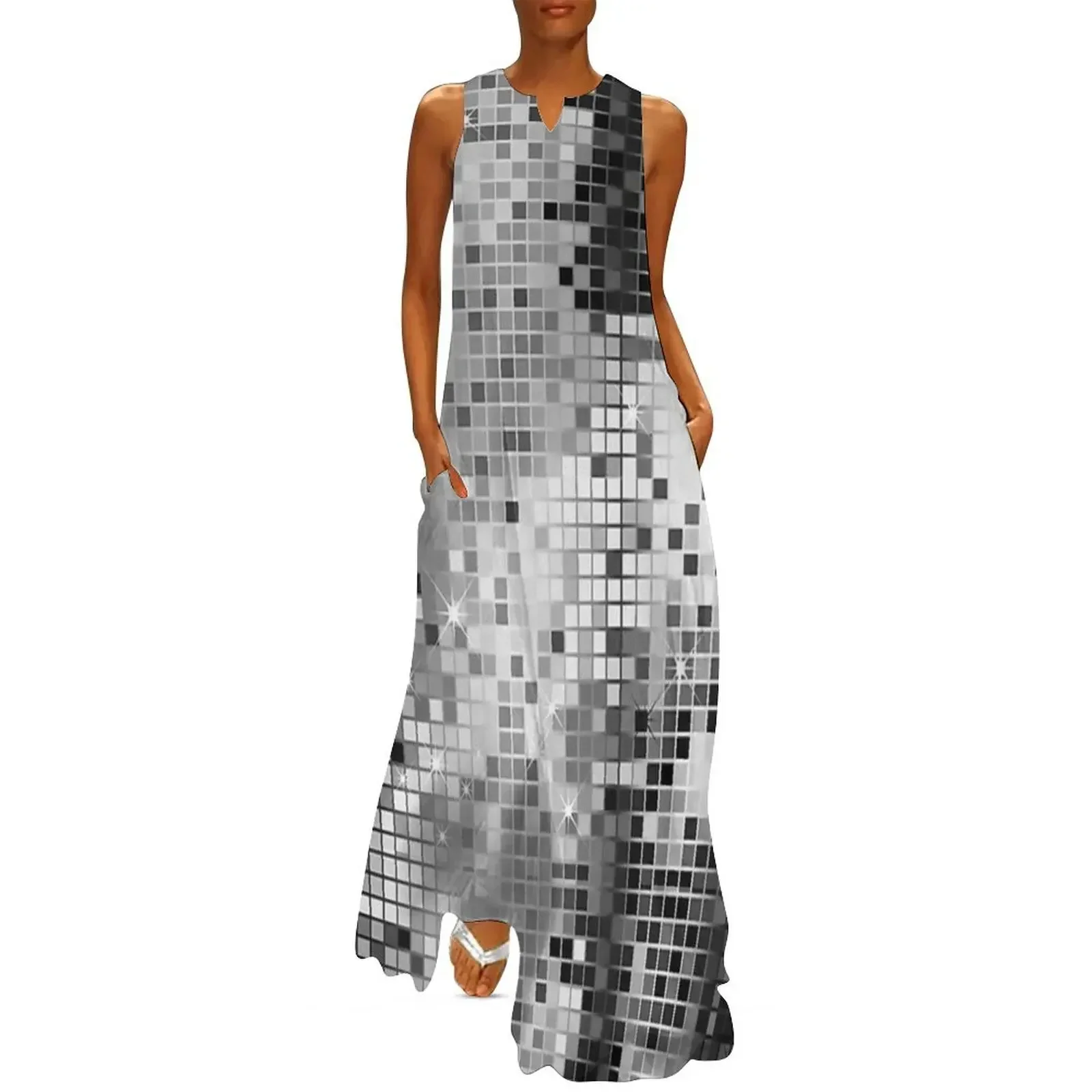 

Disco ball disco fever boogie dance 70s club disco party checkered Long Dress african dresses for woman Dress