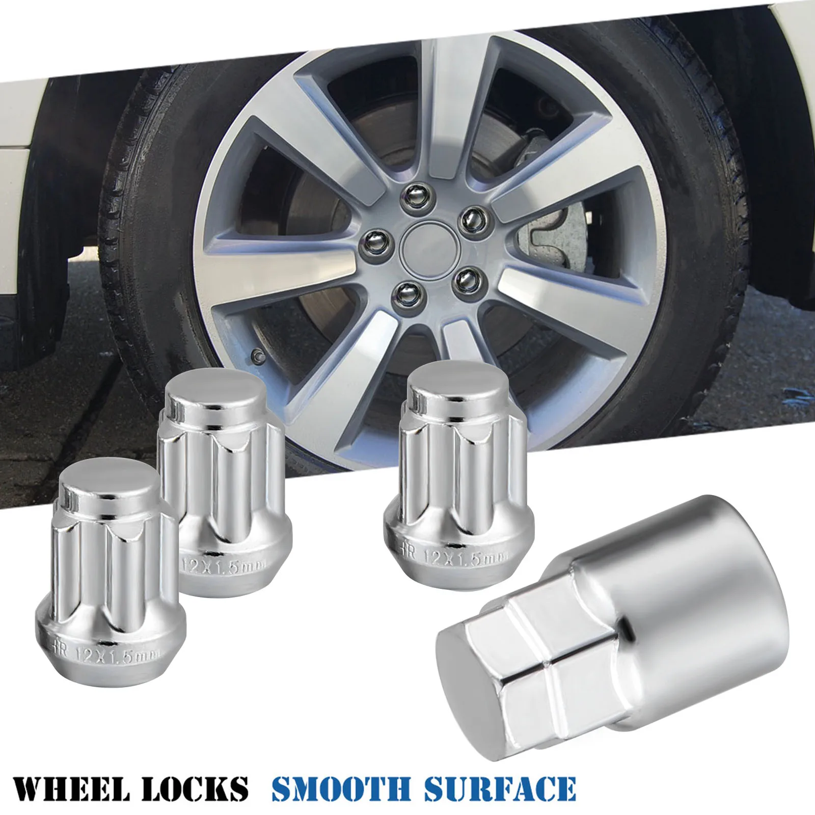 

4pcs Anti Theft Wheel Lock Nut 5 Lug M12x1.5 Secret Bolt Durable Corrosion Resistant Smooth Surface Easy Install Steel