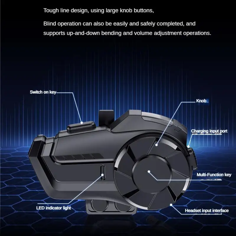 Oreillette Bluetooth 5.1 pour moto, appareil de communication pour casque, kit mains-libres étanche avec radio FM, portée 1000m, intercom pour 3 motocyclistes