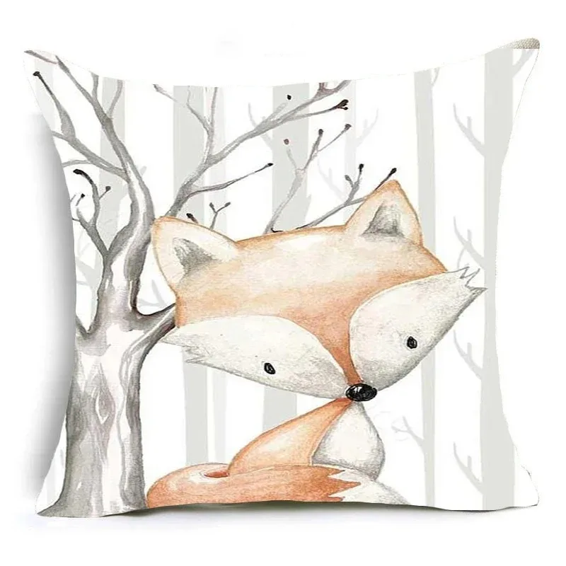 Boho Woodland Animals Cushion Cover Bear Fox Forest Animals Jungle Pillow Cover Decorative Cushions For Birthday Gift