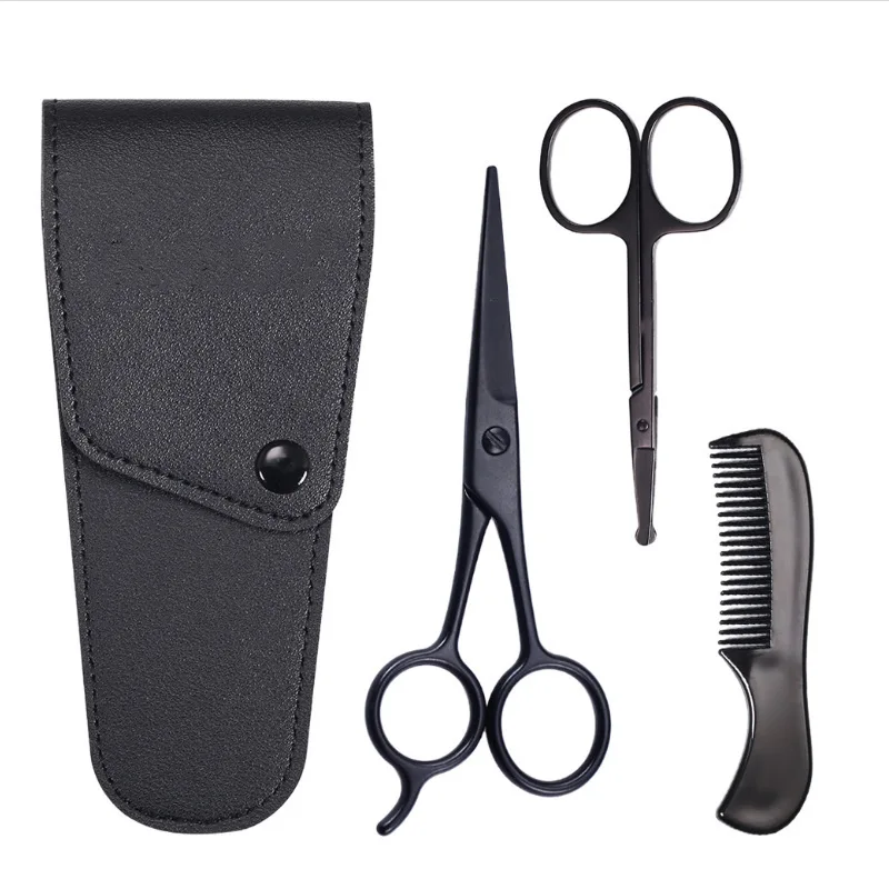 Mens Beard Grooming and Trimming Kit Beard Eyebrow Nose Hair Scissors Comb Facial Trimming  Facial Beard Cleaning Tool