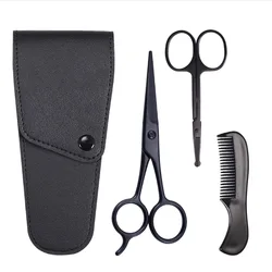 Mens Beard Grooming and Trimming Kit Beard Eyebrow Nose Hair Scissors Comb Facial Trimming Facial Beard Cleaning Tool