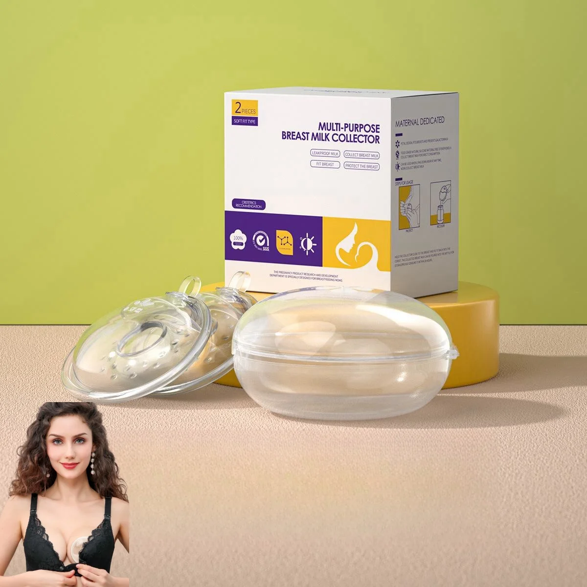 

Wearable Breastmilk Collector Saver Silicone BPA Free Manual Milk Collector Cup Shells Resuable & Washable Breast Nursing Pads