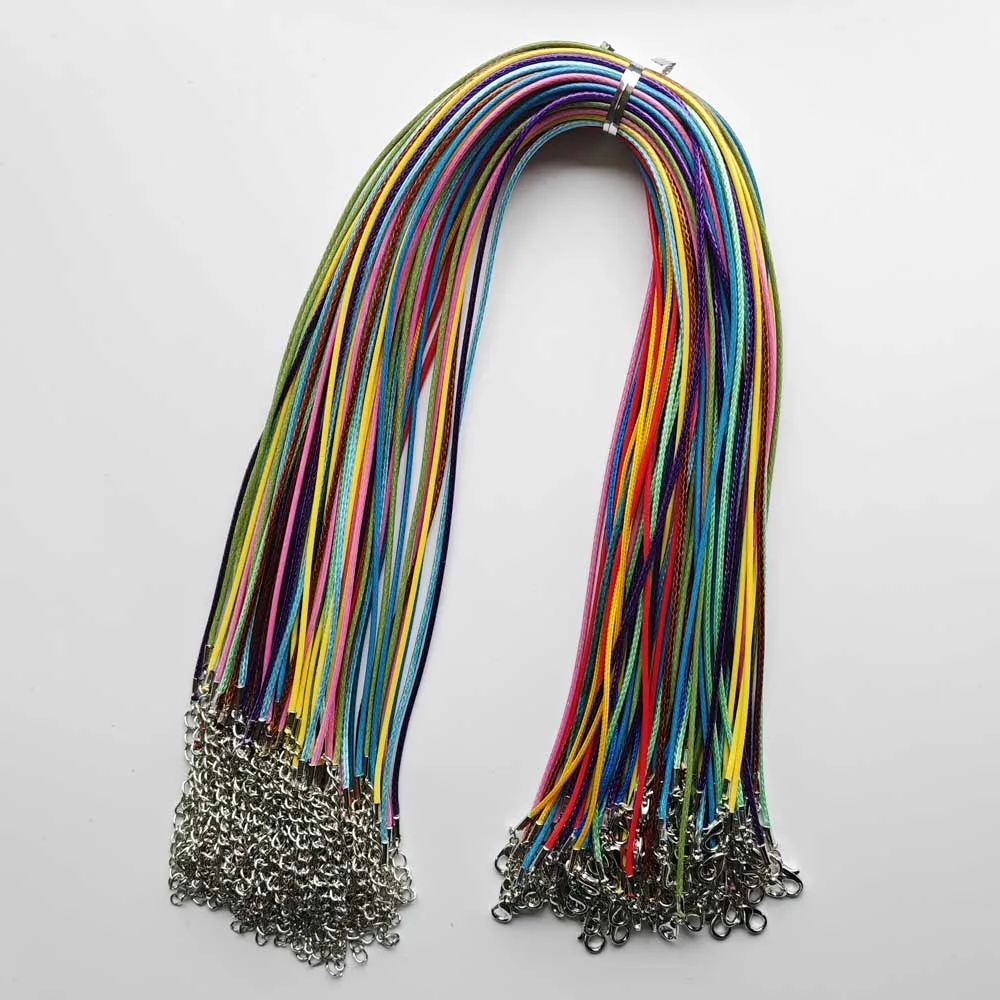 

1.5mm 2.0mm mix Wax Leather cord rope necklaces 45cm+5cm with Lobster clasp for pendants jewelry Wholesale 100pcs fast shipping
