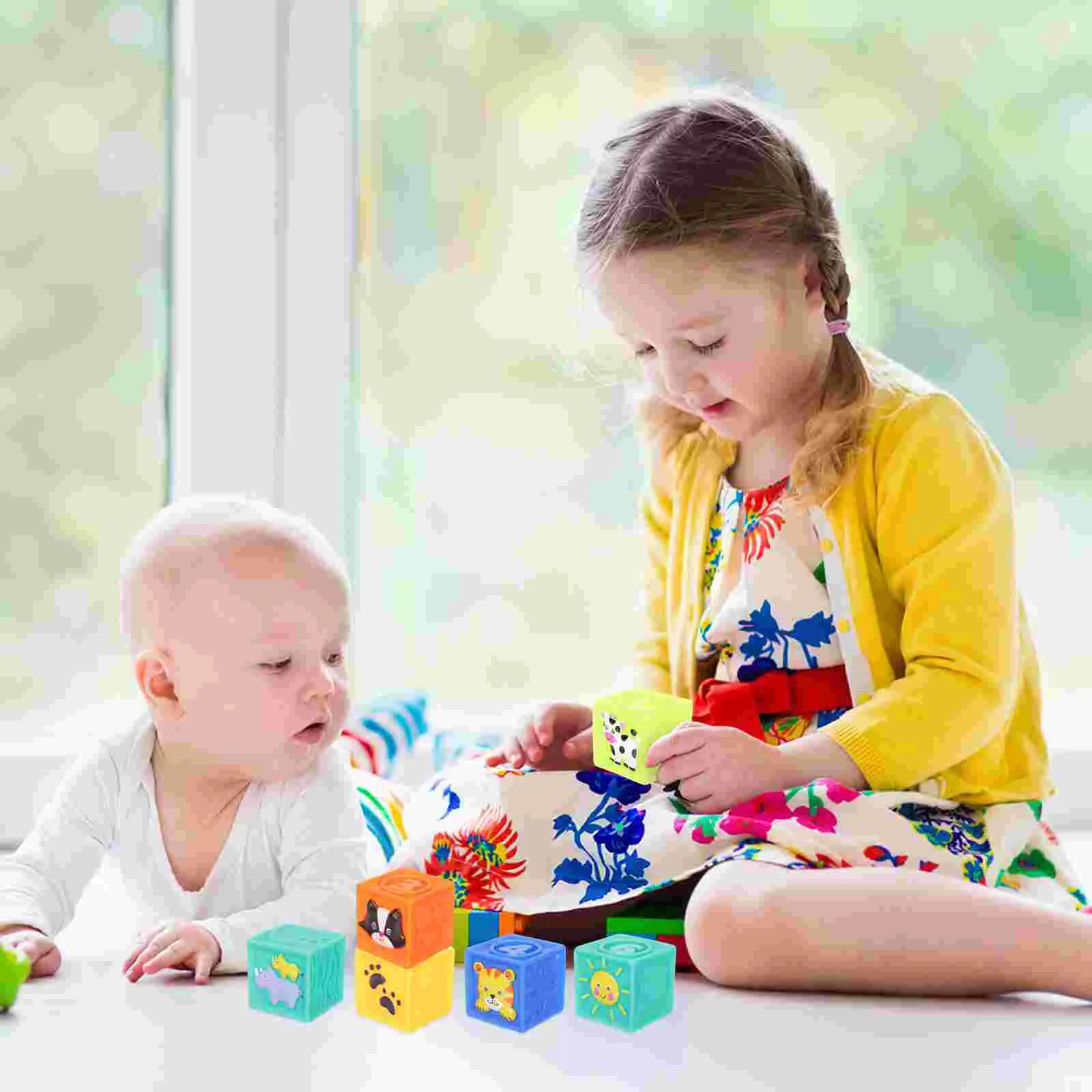 Décennie s de construction en caoutchouc souple pour bébé, jouets pour tout-petits, teaser le cerveau, jouets en PVC pour enfants, 9 pièces