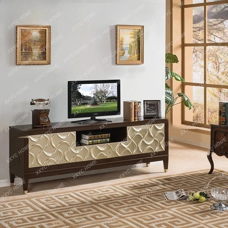 XX solid wood TV cabinet, small apartment living room, neoclassical carved audio-visual cabinet