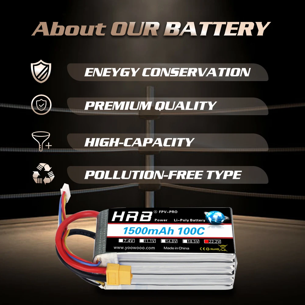 HRB 6S Lipo 22.2V 1500mAh batterie Lipo 100C avec connecteur XT60 pour avion UAU RC hélicoptère Drones RC voiture bateau pièces de bricolage