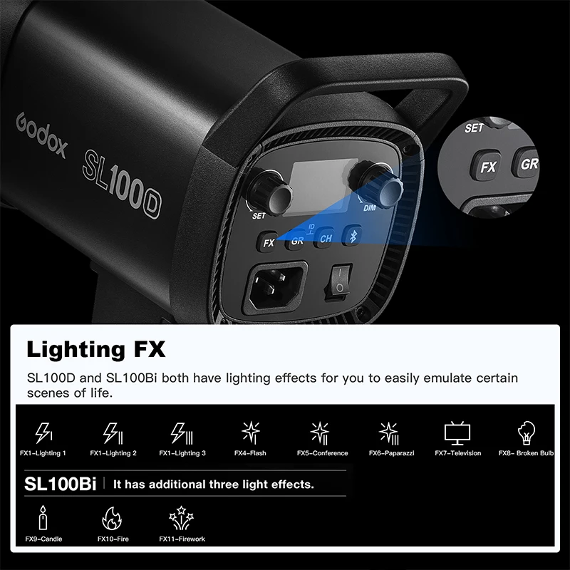 Godox SL100Bi SL-100Bi SL100D 100W 5600K White Version LCD Panel LED Video Light Continuous Output Bowens Mount Studio Light