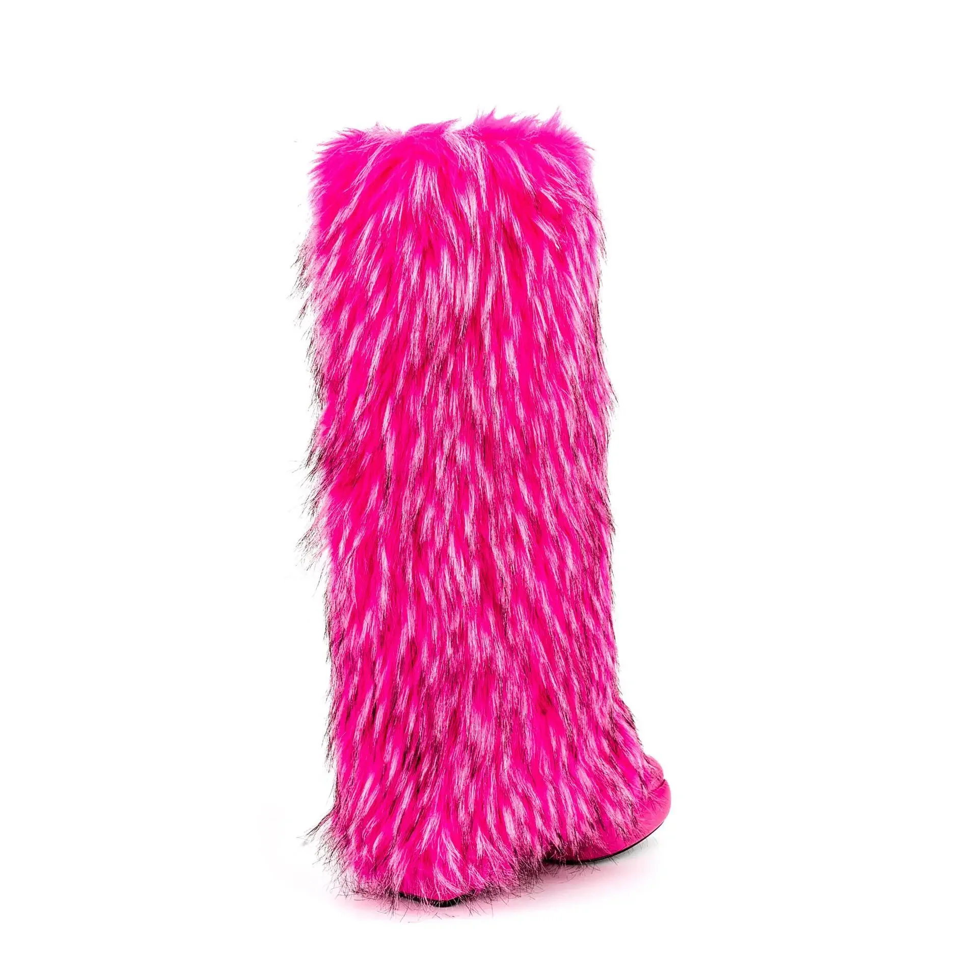 Square Toe Sexy Knee-High Boots Rose Red Fur Long Botines Slip-On Large Size Women Thick Heel Botas Femininas Chaussure Femme