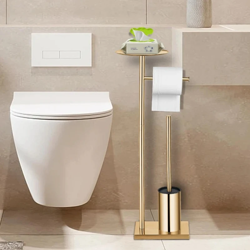 

‌Premium Toilet Paper Holder Stand - Stainless Steel Bathroom Organizer with Brush, Space-Saving Corner Storage for Home & Hotel
