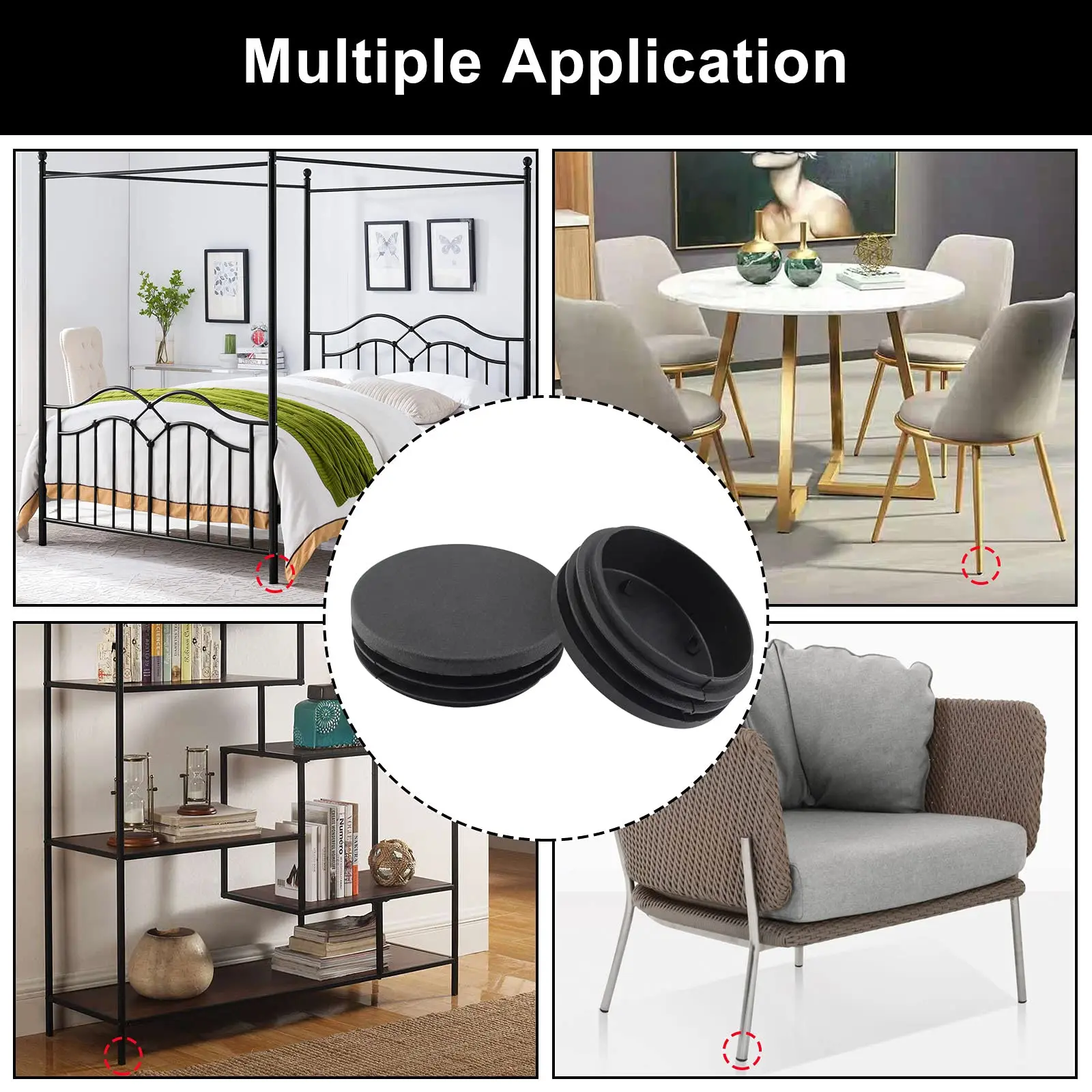 50Pcs Plastic Plugs, 12mm~100mm Black Round End Caps, Pipe Tubing End Cap for Chair Table Stool Leg