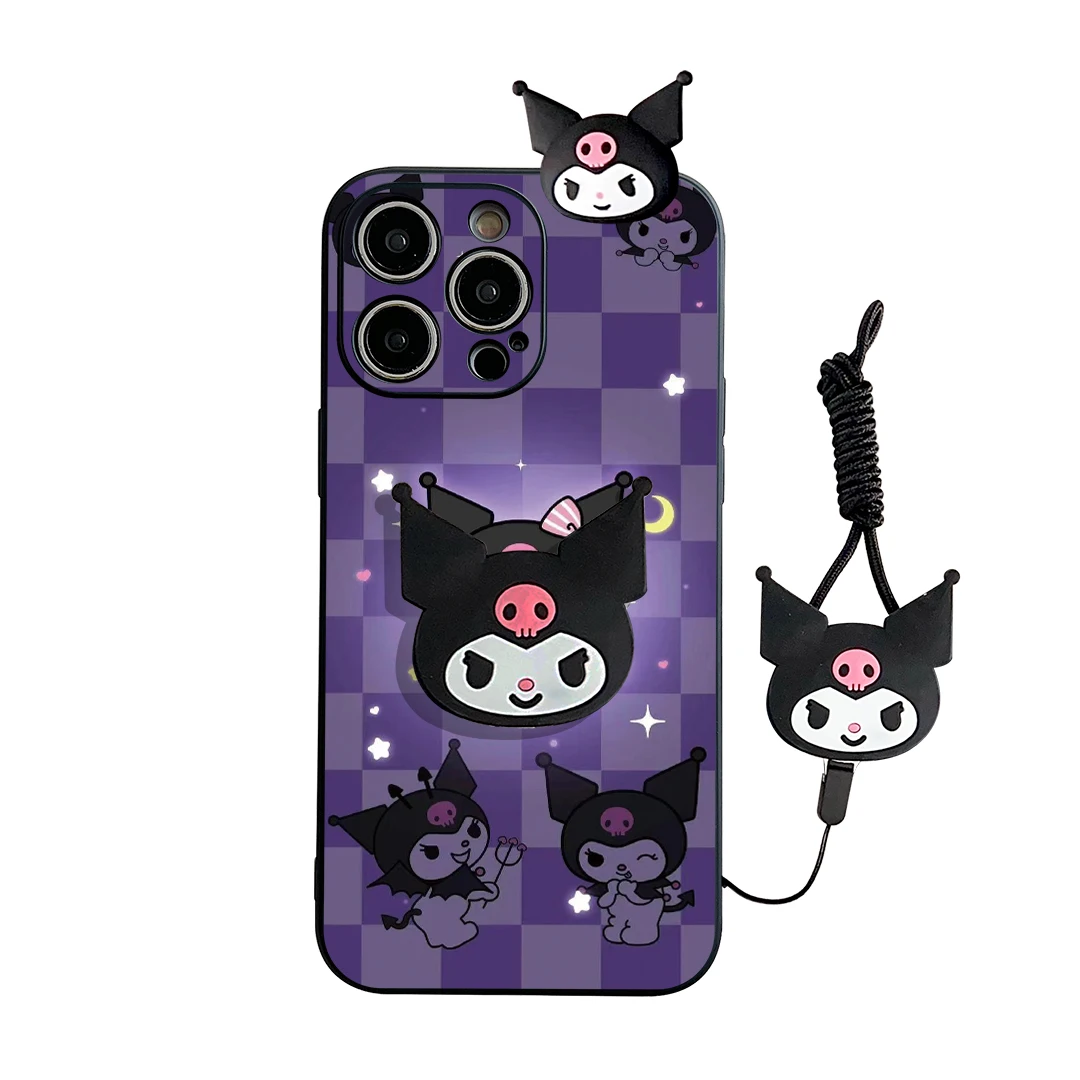 Custodia per telefono Kuromi 3D Cartoon per Huawei Mate 10 Lite 20 30 50e 60 Pro Plus con cordino di supporto Cover morbida in silicone carino