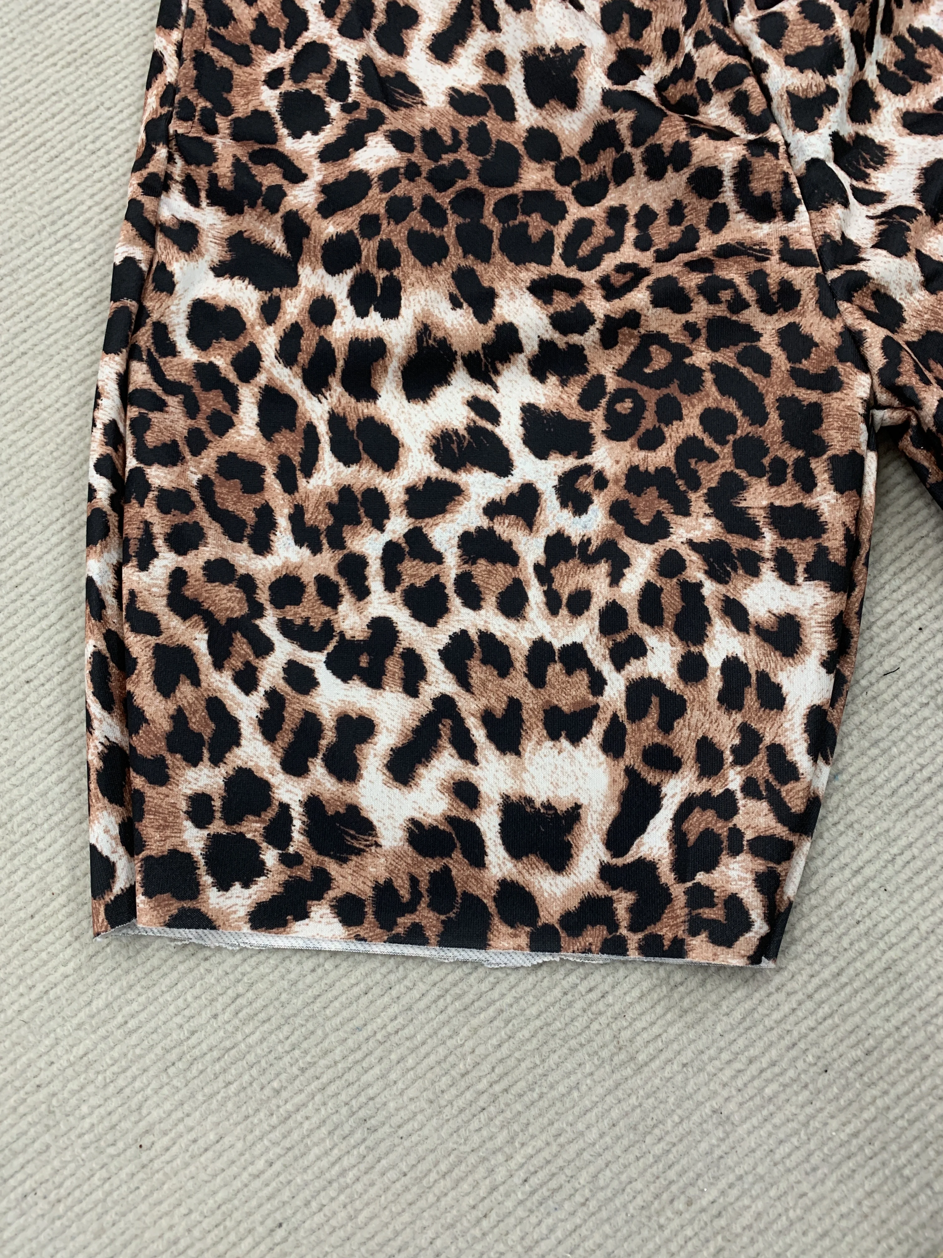 Leopard Print Elastic Zipper Pocket Casual Shorts Cropped Sweatpants European American High Street Kpop Y2K Trendy Pants