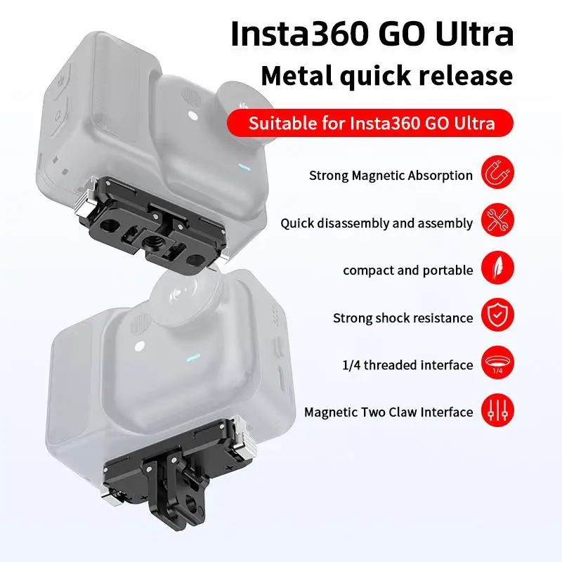 1Pcs For Insta360 Go Ultra Metal Magnetic Quick Release Base Quick Release Base Mount Sports Camera Expansion Accessories