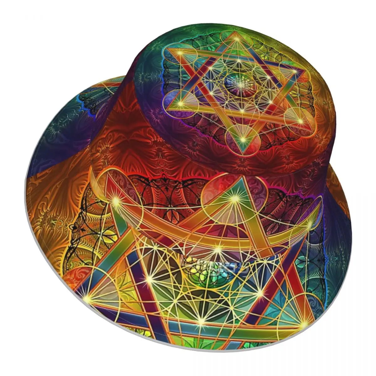 Metatron's Cube With Merkabah And Flower Of Life reflective Bucket Hat Men Women Bucket Hat Outdoor Sunscreen Beach Hat  Cap