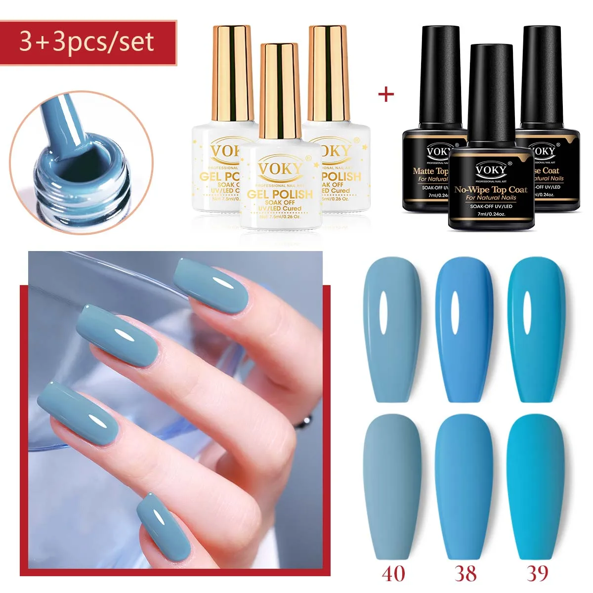 VOKY-Juego de 6 esmaltes de uñas en gel para mujer, Kit de colores, capa superior mate, capa superior y capa Base, 7ML, adecuado como regalo