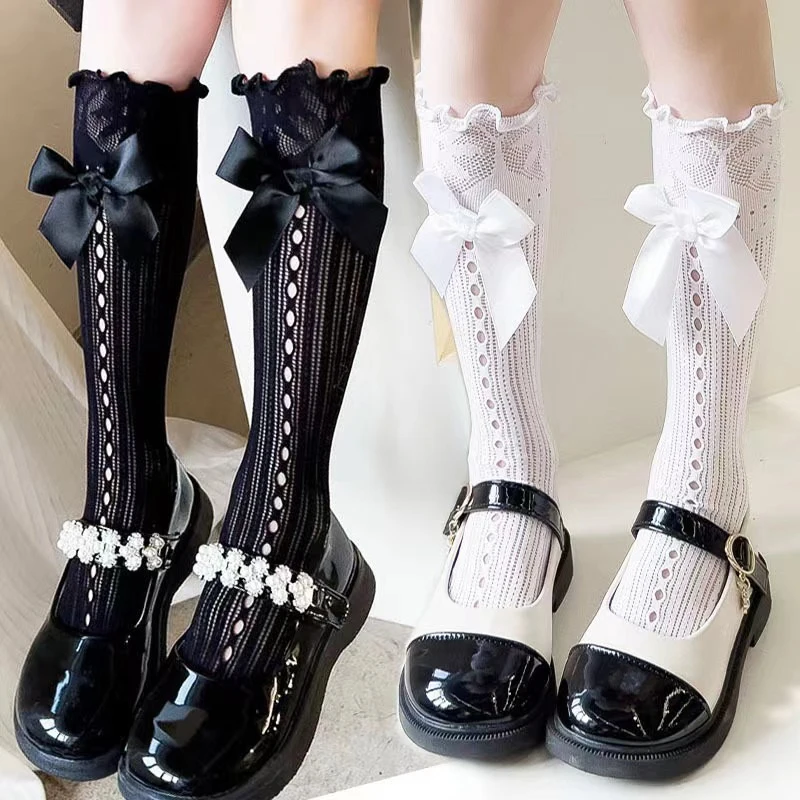 1Pair Cute Bow Lace Calf Socks Women Lace Knee High Socks Princess Girls Socks For Lolita Student Costumes Accessories