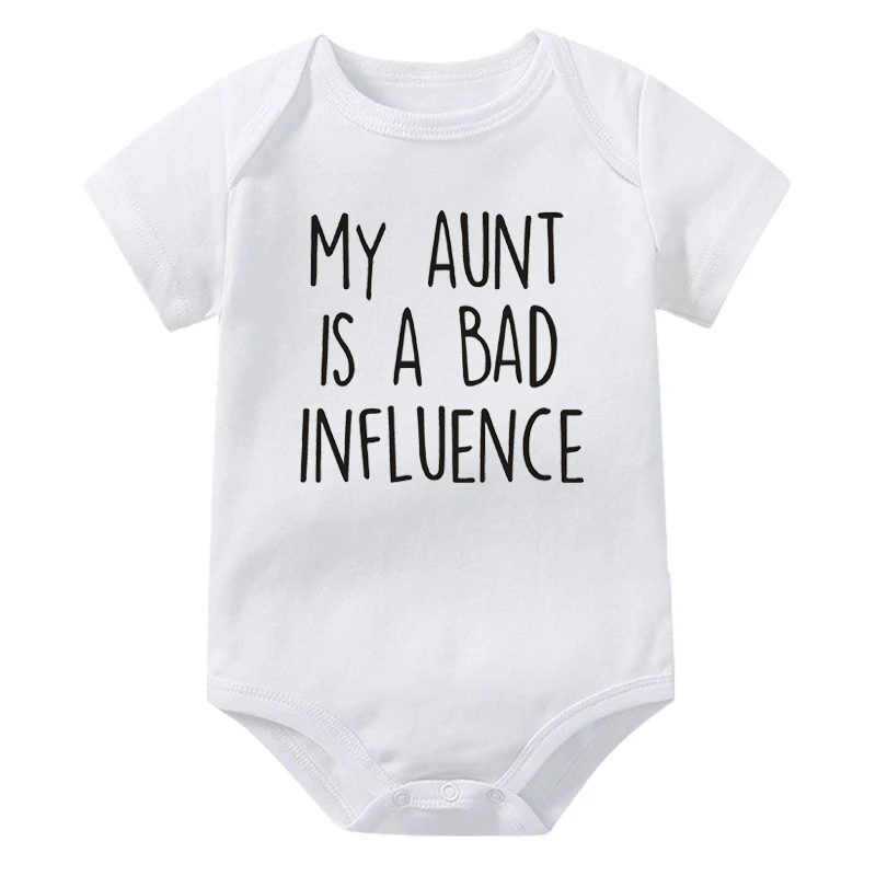 Funny My Aunt Is A Bad Influence Baby Bodysuit Baby Pregnancy Announcement Onesie Cotton Short Sleeve Boys Girls Clothes Rompers