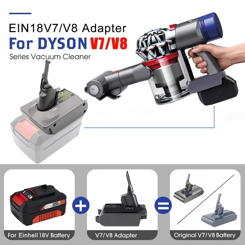 For Einhell 18V Li-Ion Battery Adapter EIN18V7V8 for Einhell 18V Li-ion Battery  Compatible  for Dyson V7 & V8 Vacuum Cleaners