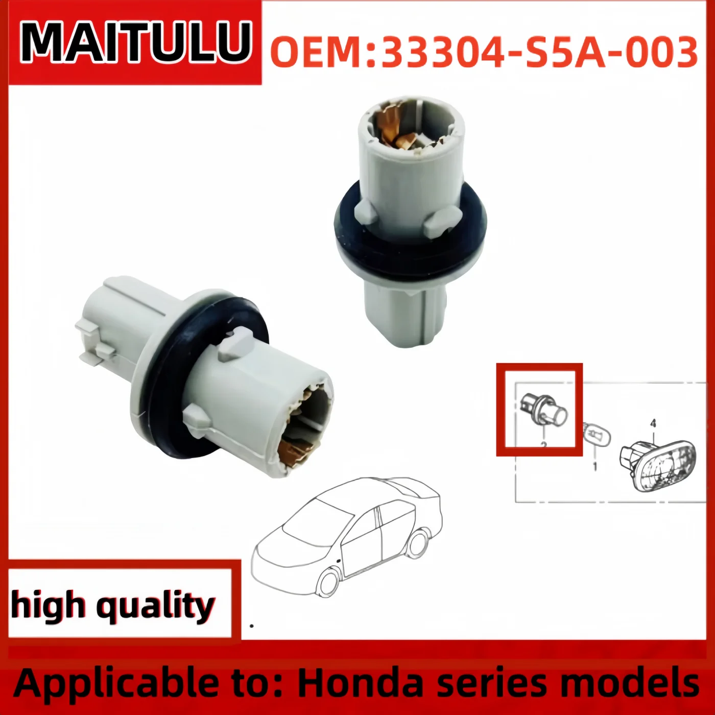 

2x Headlight Headlamp Socket 33304-S5A-003 For Honda For Accord For CR-V For Acura 33304S5A003 4L0898924B Plastic