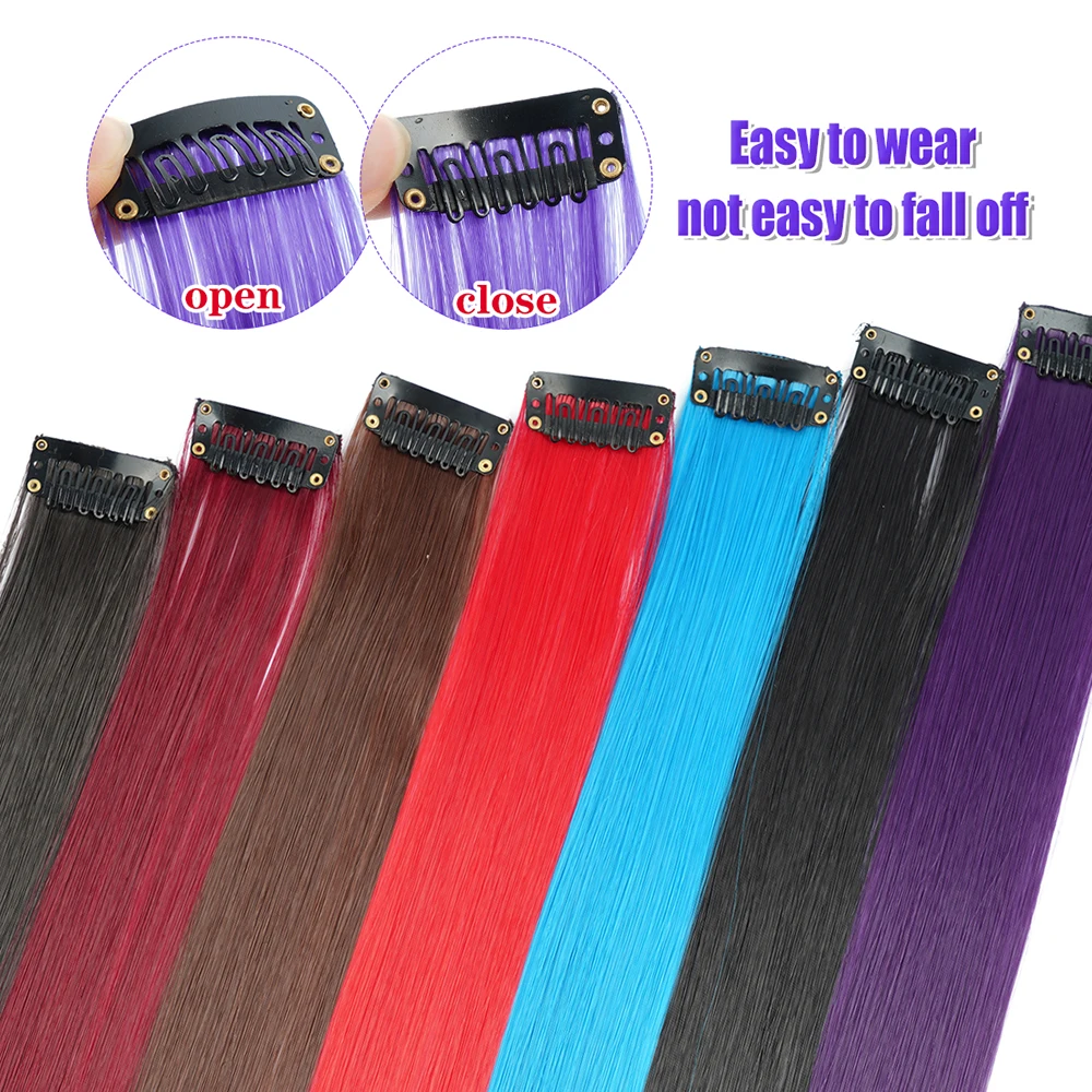 20 Inch Synthetic 10 Strands Of Hair On Hairpins Long Straight Hair Extension Colorful Hair Clip Girl Natural Rainbow Hair