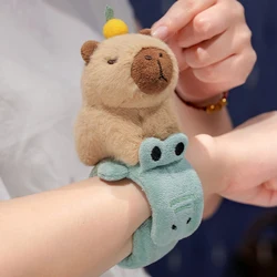 Adorável animal tapa snap envoltório pulseira capivara cão gato de pelúcia mão anel pulseira crianças brinquedos criativo engraçado presente