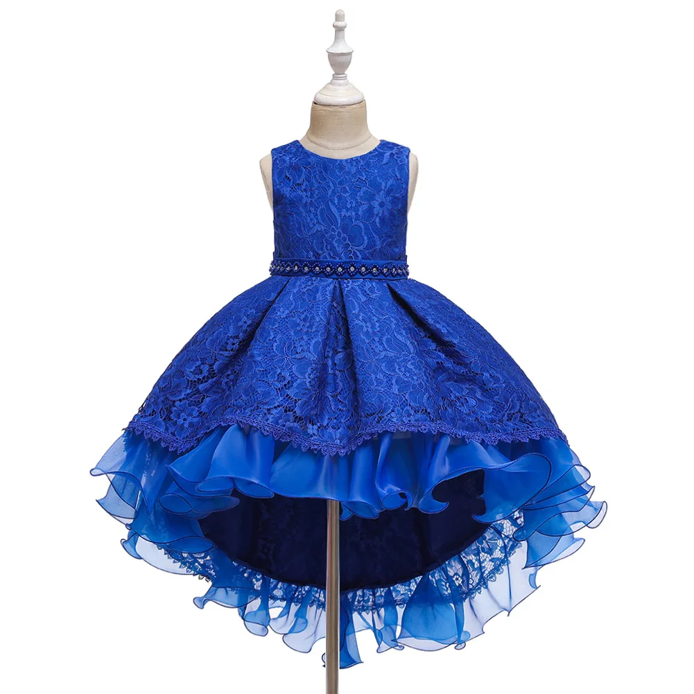 Cross-border European And American Children\'s Train Dress Sleeveless Lace Big Girl Solid Color Princess Stage Dress