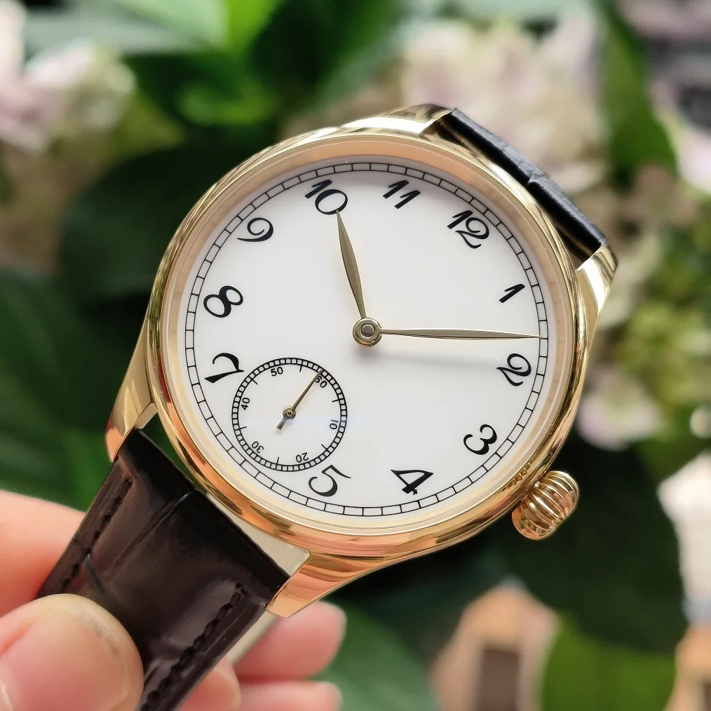 

No logo 41mm Mechanical Hand Wind watch Gold case White enamel dial Mineral glass or sapphire crystal Seagull ST3621 movement