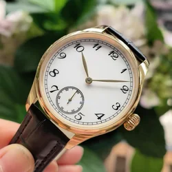 No logo 41mm Mechanical Hand Wind watch Gold case White enamel dial Mineral glass or sapphire crystal Seagull ST3621 movement