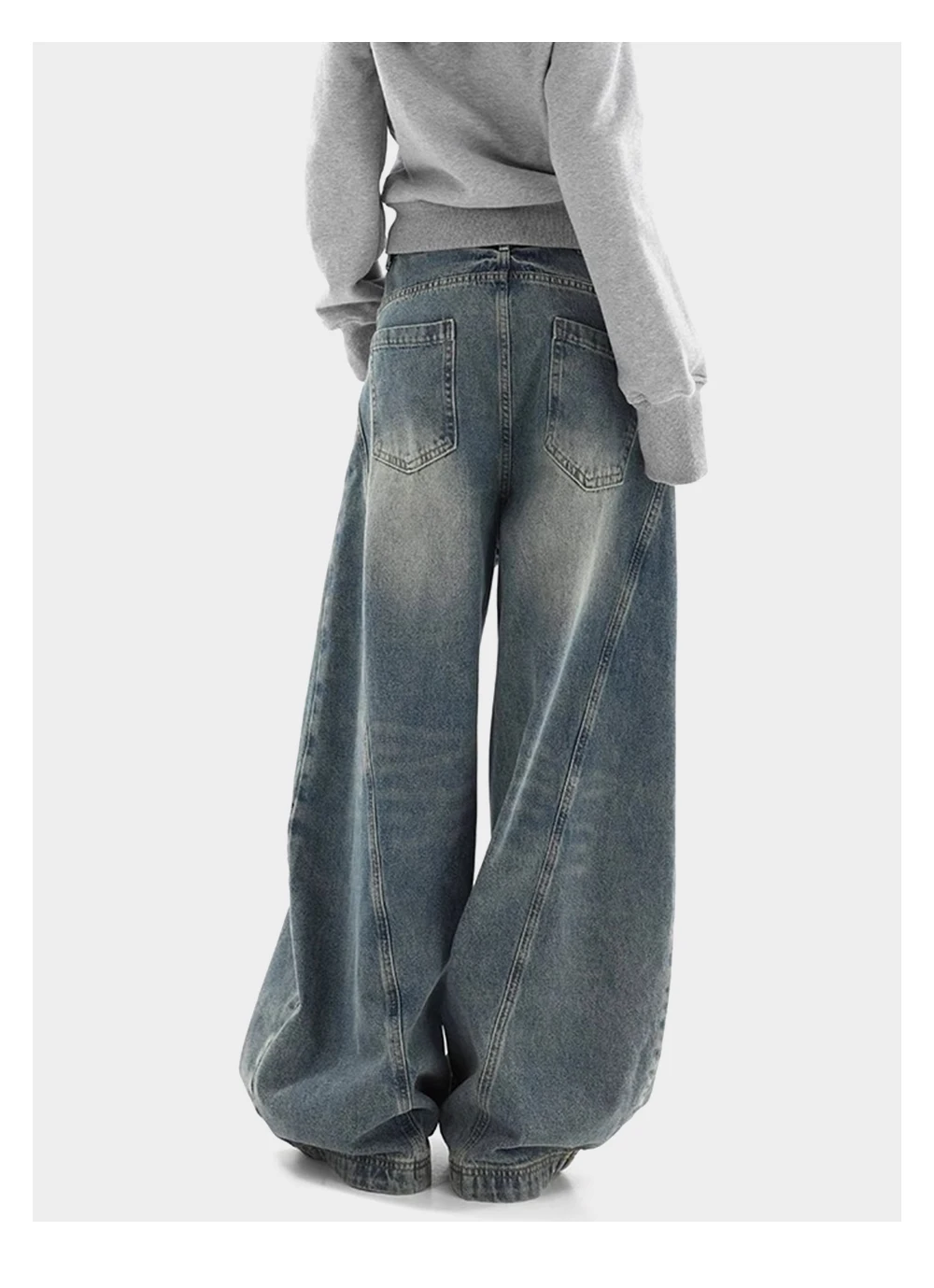 Gespleißte Jeans mit weitem Bein für Herren, gewaschen, Distressed, Retro, High Street, lockere Denim-Hose, Baggy-Hose für Herren – Detail 8