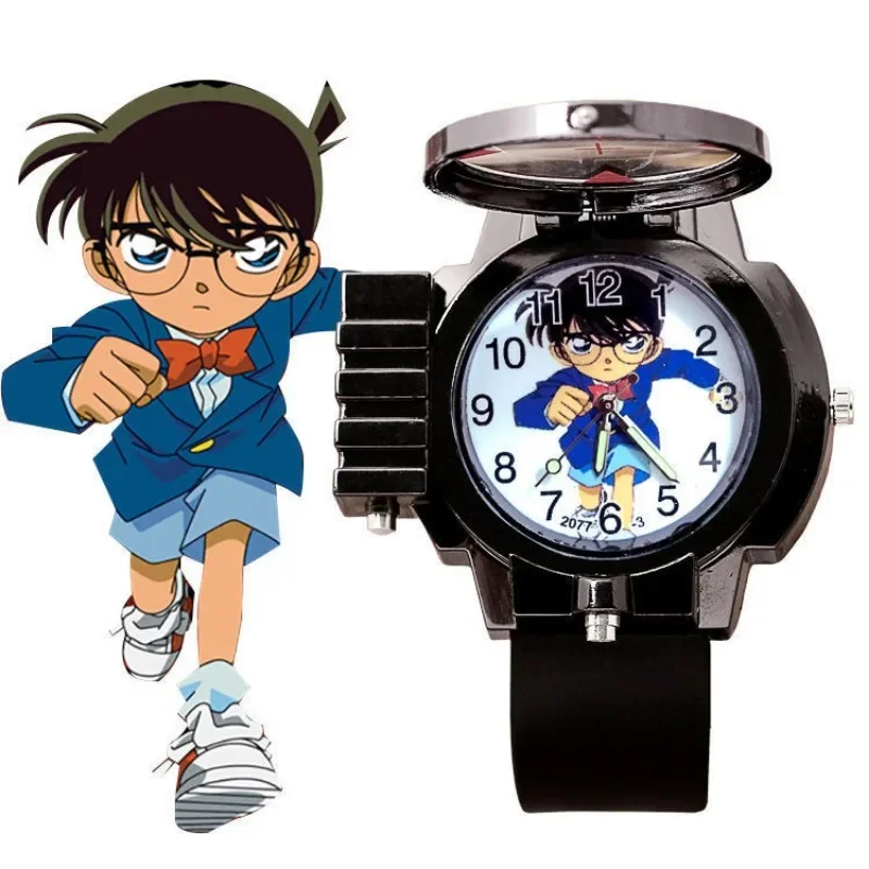 Detective Conan Quartz Watches Anime Figure Conan Edogawa Cosplay Wrist Watch with LED Light Tag Detective Watches Kids Toys