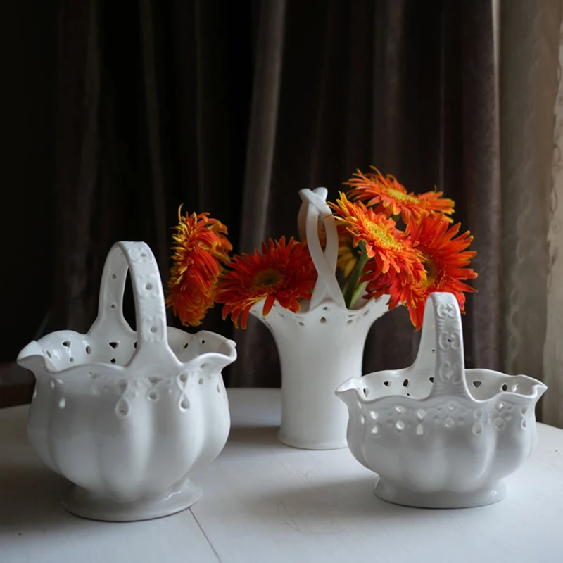 

Ceramic Vase Pastoral Basket Arrangement Crafts Room Desktop Art Storage Decor