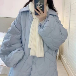 Autumn Winter Fashion Long Sleeve Solid Stand Collar Parkas Women's Clothing Korean Button Warm All-match Simplicity Trend Tops