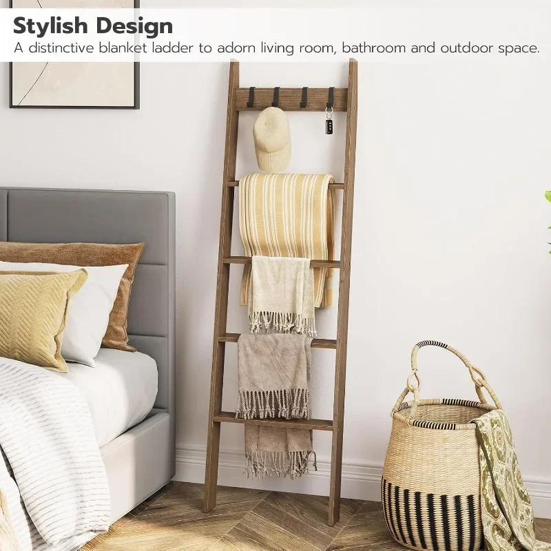 

Authenticity guarantee.Blanket Ladder for Living Room and Bedroom, 5-Tier Wall Leaning Towel Rack for Bathroom, Decorative Ladde