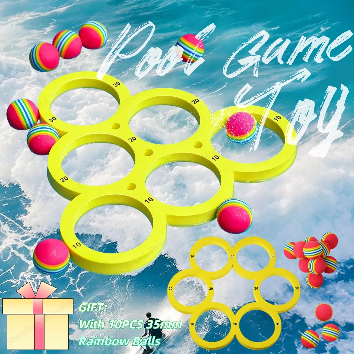 Fun Splash Water Sports Floating Pool Game  - Durable EVA Material with 10PCS Random Color Ball, Perfect for Summer Fun