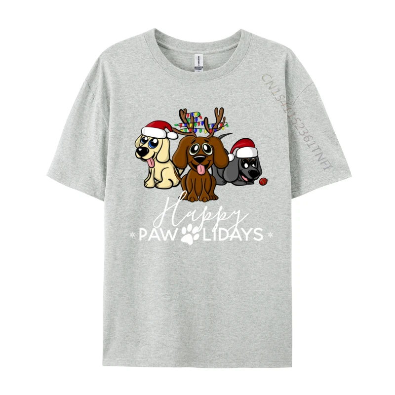 Cute Happy Pawlidays Labradors Retriever Funny Dog Christmas T-Shirt Crew Neck Tops Cotton Tee Shirt Soft & Comfortable T-Shirt